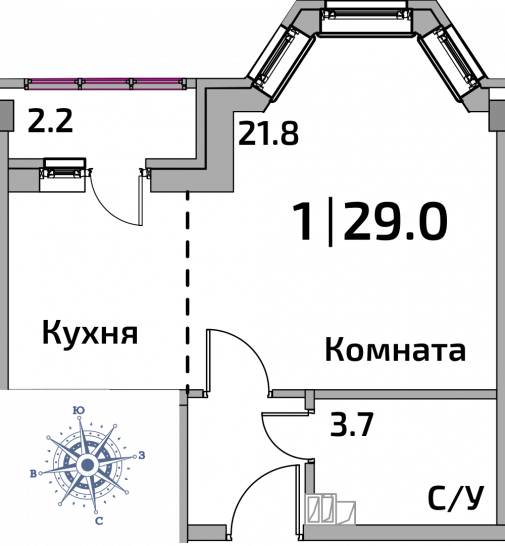 Студия 29 м²