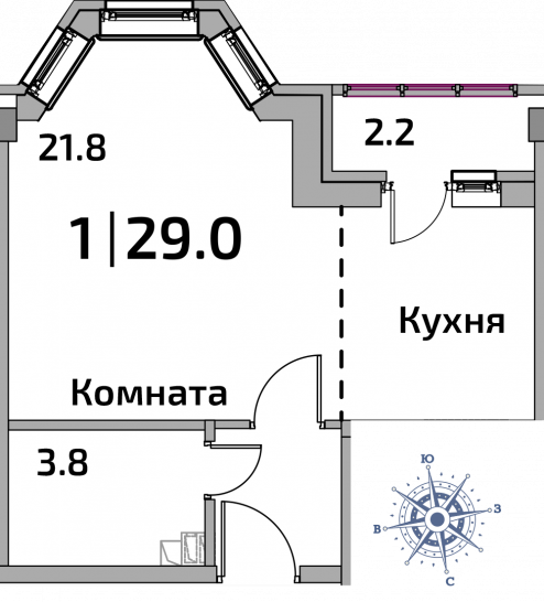 Студия 29 м²