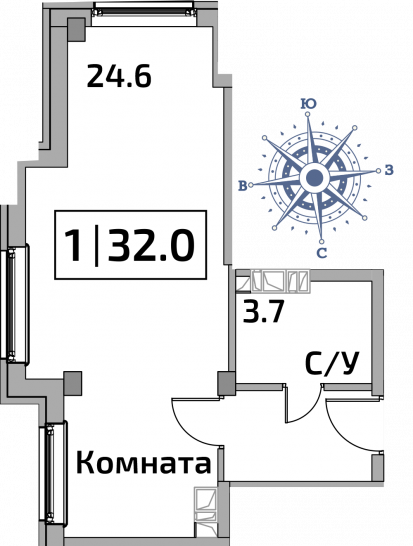 Студия 32 м²