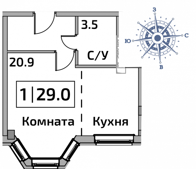 Студия 29 м²